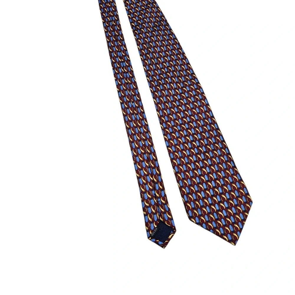 Roberta Baldini Firenze‎ Silk Necktie Burgundy Blue Yellow Geometric Pattern